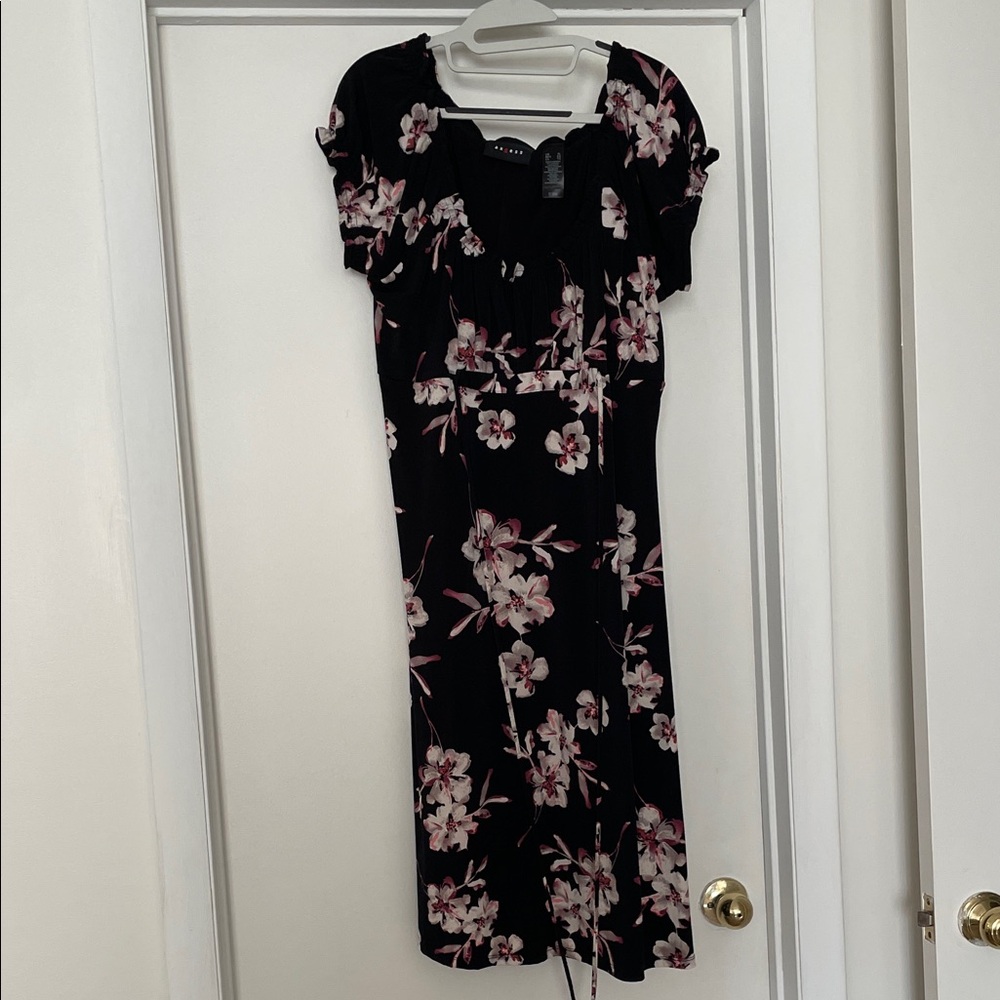 Axcess Black and Pink Floral Midi Dress